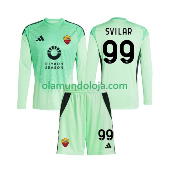 Camisola AS Roma Mile Svilar 99 Guarda-redes Criança Equipamento Segundo Equipamento Quarto 2025-2026 Manga Comprida